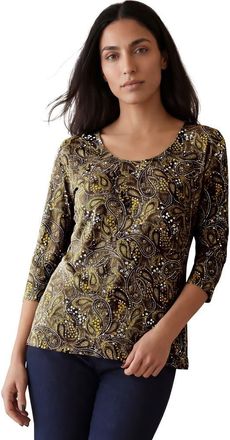 Jessica London Stretch Cotton Scoop Neck Tee in Brown Garden Paisley at Nordstrom, Size 12