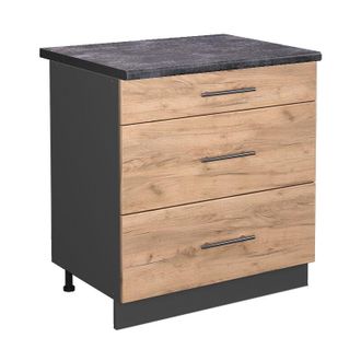 Vicco Mueble Bajo De Cocina Fame-line, Roble Dorado, 80 Cm Con 3 Cajones, Et Antracita, Vicco