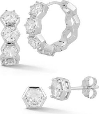 Glaze Jewelry Hexagon Cubic Zirconia Hoop & Stud Earrings Set in Silver at Nordstrom Rack