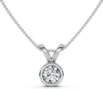 Pompeii3 Dainty Stackable Solitaire Bezel Diamond Pendant 14k Gold Lab Grown EF/VS