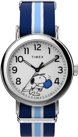 Timex Peanuts x Timex Weekender Pickleball 37mm Fabric Strap Watch in Silver-Tone/Blue at Nordstrom