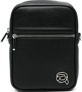 Karl Lagerfeld Tassen, Heren, Zwart, ONE Size, Leer, Ikon Outline Crossbody