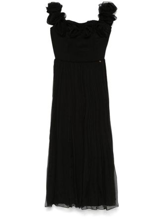Nissa floral-appliqué midi dress - women - Polyester/Viscose/Silk/Elastane - 40 - Black