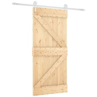 Berkfield Home Sliding Door with Hardware Set 95x210 cm Solid Wood Pine in Brown