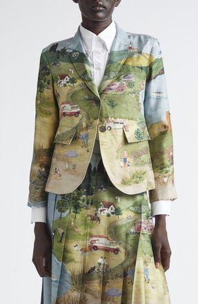 Thom Browne Country Scene Print Silk Sport Coat in Seasonal Multi at Nordstrom, Size 2 Us