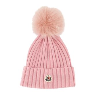 Moncler Wollen Pom Pom Muts - Dames - Hoeden - Roze - ONE Size - Wol - Accessoires