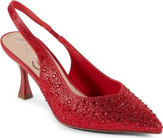 SUGAR Womens Slingback Kitten Heels - Pointed Toe Dress Shoes with Pearl or Bow Detail, Low Heels for Parties, Weddings, or Evening Wear, Red, 4.5 UK