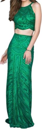 Sherri Hill 2 Piece Fitted Sequin Prom Dress In Emerald
