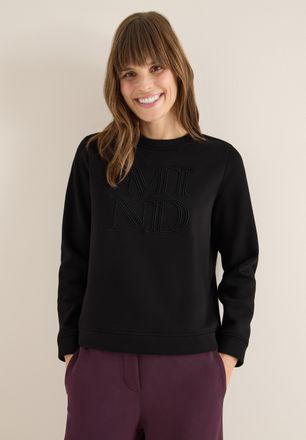 Cecil Sweatshirt CECIL, Damen, Gr. L (42), schwarz, Sweatware, Obermaterial: 54% Polyester, 46% Baumwolle, bestickt, unifarben, l&auml;ssig geschnitten h&uuml;ftbedec