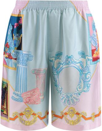 Versace Mens Printed Silk Shorts - Light Blue - Size EU 48 (Mens)