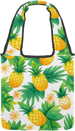 Generic Tropical Pineapple Fruit Reversible Canvas Shoulder Tote - Double-Sided Print, 12oz Cotton, 27cm Drop, Fold-Flat Bag for Travel, Shopping, Street Outi