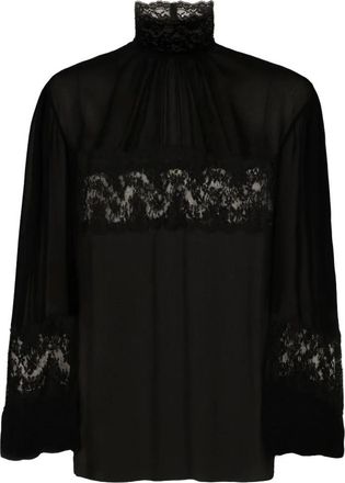 Dolce & Gabbana Blouse van kant en georgette - Dames - Blouses - Zwart - S - Katoen - Overhemden