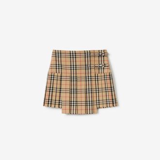Burberry Pleated Check Wool Mini Kilt, Size: 04, Beige