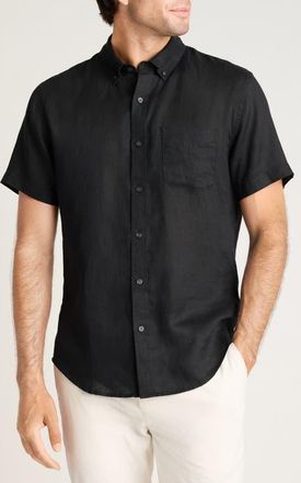 Bonobos Slim Fit Linen Short Sleeve Shirt in Black Linen at Nordstrom, Size X-Large