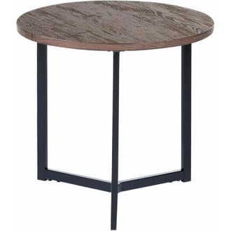 Beliani Tavolino moderno rotondo Piano legno scuro Base metallo Industriale Nero Tippo