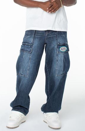 Von Dutch Outlaws Baggy Cargo Pocket Jeans in Middle Moon at Nordstrom, Size 34