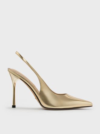 Charles & Keith Metallic Leather Slingback Stiletto Pumps