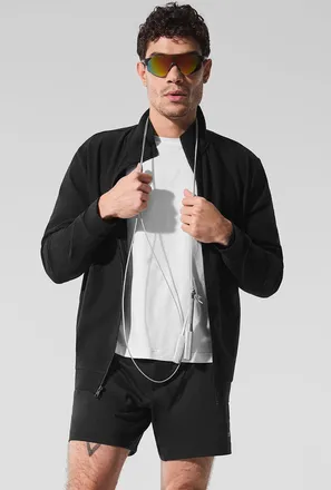 Alo | Conquer Max Mock Neck Full Zip Jacket in Black, Size: Medium