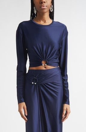 Paco Rabanne Pierced Satin Crop Top in Deep Navy at Nordstrom, Size 10 Us