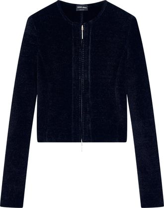 Giorgio Armani Black Cropped Zip Textured Blazer