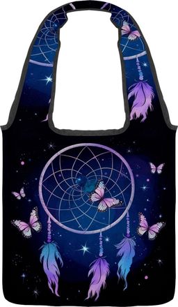 Generic Dream Catcher Butterflies Reversible Canvas Shoulder Tote - Double-Sided Print, 12oz Cotton, 27cm Drop, Fold-Flat Bag for Travel, Shopping, Street Out