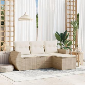 vidaXL Juego De Sof&aacute;s Jard&iacute;n Con Cojines 4 Pzas Rat&aacute;n Sint&eacute;tico Beige Vidaxl