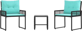 vidaXL Juego De Muebles De Exterior 3 Uds. Negro Y Turquesa Vidaxl