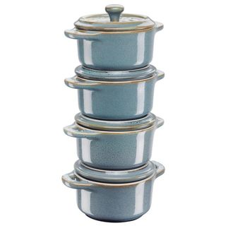 Staub Conjunto De 4 Mini Cocottes Restaurant-week Turquesa Antiguo