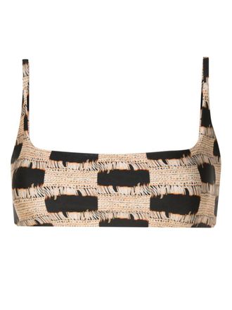Lenny Niemeyer Top bikini con stampa Trompe Loeil - Nero