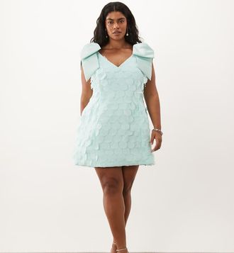 Asos Curve vestito mini con spalle a fiocco in turchese-Blu