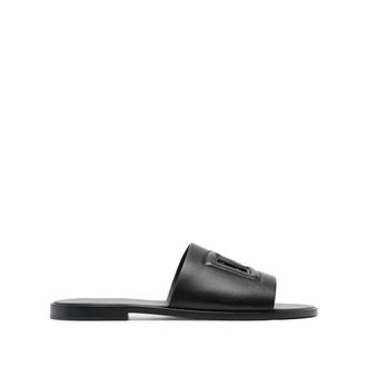 Dolce & Gabbana Logo Leren Slides - Heren - Sandalen - Zwart - 40 EU - Leer - Schoenen