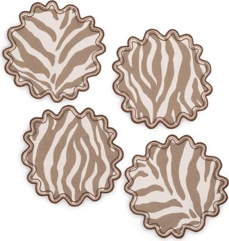 Matouk Regine Set of 4 Linen Zebra Stripe Linen Cocktail Napkins in Coconut at Nordstrom