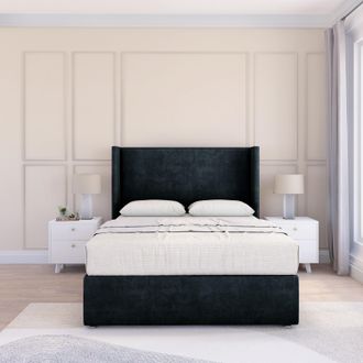 Sloomy Devonshire Naples Wingback Bed Set, No Drawers & 54Headboard in Black | Size: King
