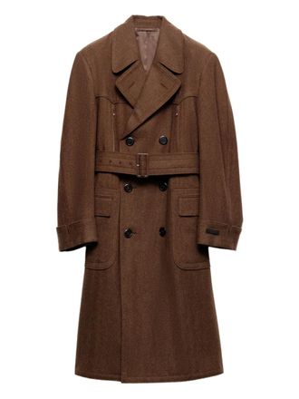 Prada belted wool double-breasted coat - Brown