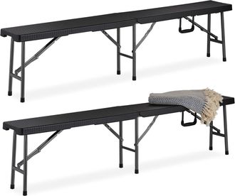Relaxdays Relaxdays - Pack 2 Bancos De Camping Plegables, Asientos Jard&iacute;n, Balc&oacute;n Y P&iacute;cnic, Pl&aacute;stico, 43 X 179 X 24,5 Cm, Negro