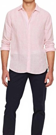 Orlebar Brown Giles Linen Long Sleeve Shirt In Pale Pink/ White