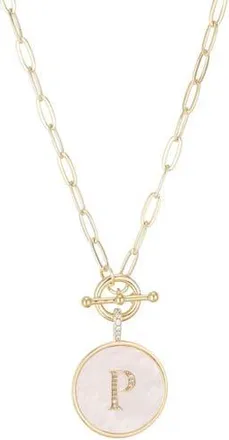 Adornia 14K Gold Plated Mother-of-Pearl Initial Pendant Necklace in White/Gold-P at Nordstrom Rack