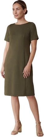 Jessica London Perfect Ease Short Sleeve Shift Dress in Dark Olive Green at Nordstrom, Size 20