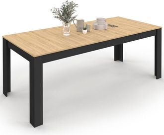 IDMarket ROZY Tavolo da pranzo rettangolare allungabile per 4-8 persone, nero, piano effetto faggio 160-200 cm