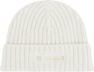 C.P. Company Geribbelde Lamswollen Logo Beanie - Heren - Hoeden - Wit - ONE Size - Wol - Accessoires