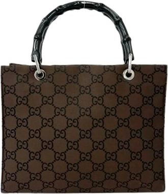 Gucci Pre-owned Handbags, female, Brown, Size: ONE SIZE Pre-owned Bamboo GG Nylon Leather Handbag