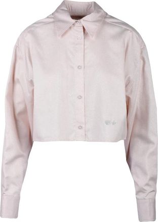 Chiara Ferragni Camicia corta in lam&egrave; - Dames - Overhemden - Roze - XS - Leer - Overhemden
