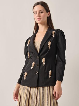 Misook Modern Fit Beaded Applique Button Front Blazer