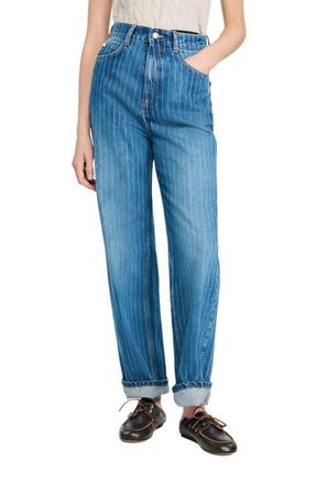 Sandro Wide-leg pinstriped jeans in Blue Jean at Nordstrom, Size 40 Eu
