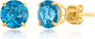MAX + STONE 10k Yellow or White Gold 6mm Round Checkerboard Cut Gemstone Stud Earrings