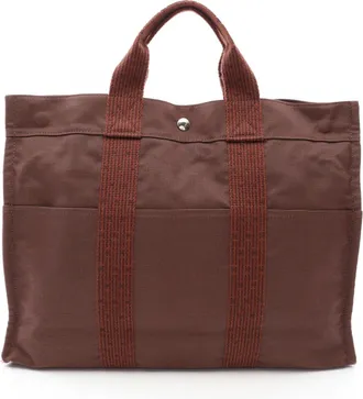 Herm&egrave;s Brown Canvas Handbag Tote Bag (Pre-Owned)