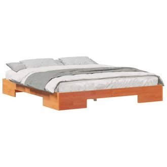 Berkfield Home Durable Floor Bed Frame with Storage Brown 200 x 200 cm Solid pin in Light Brown