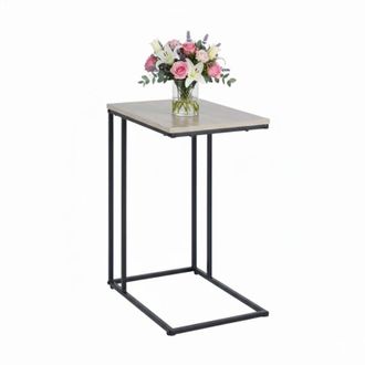 Relaxdays Relaxdays side table, HWD: 64 x 50 x 35 cm, MDF, metal, C-shape, table for sliding under, living room, black/brown