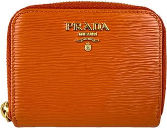 Prada Orange Leather Coin Purse/Coin Case (Pre-Owned)