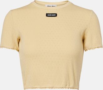 Miu Miu Lace-trimmed pointelle cotton crop top